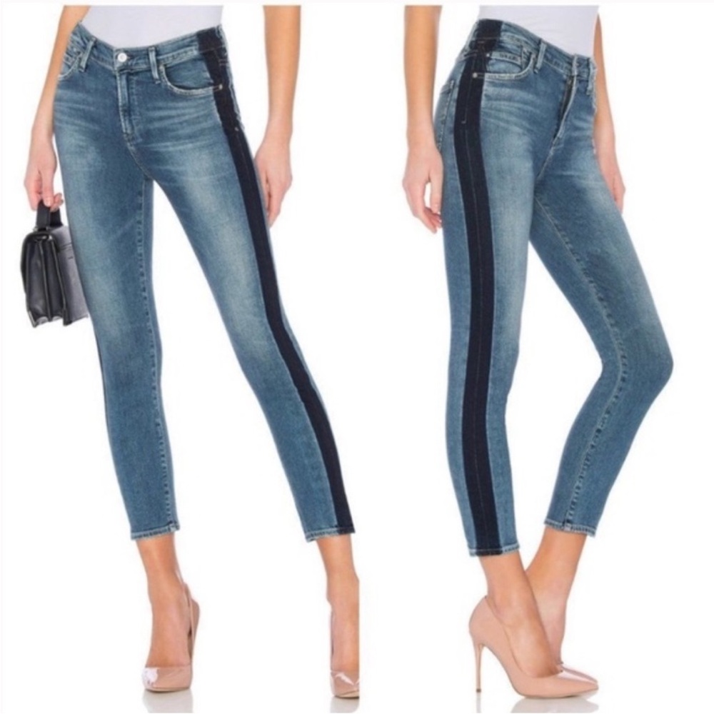 Citizens of Humanity Two toned rocket crop high rise skinny jeans denim sz 26